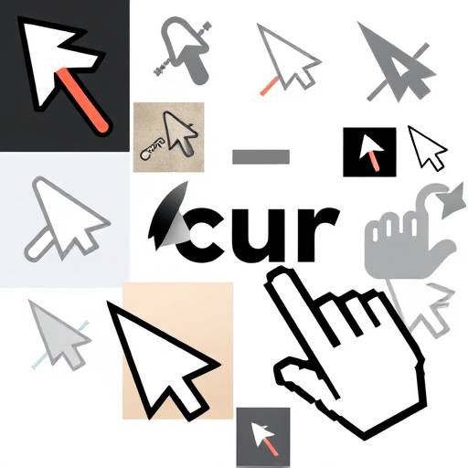 A compilation image showing various common cursor types like the arrow, text selection, hand, and busy indicator.
